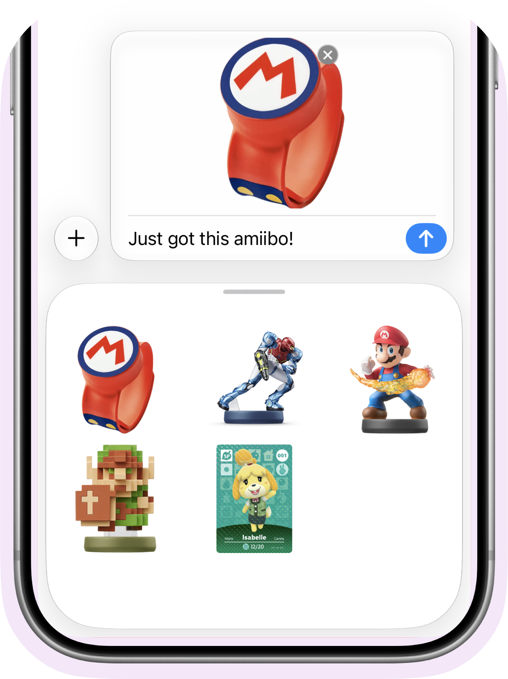 Amiibo sticker tray in Messages